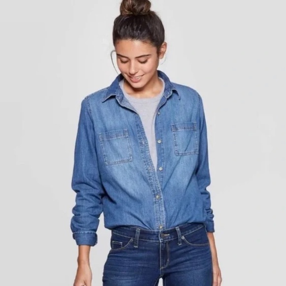 Universal Thread Tops - Universal Thread Blue Denim Shirt